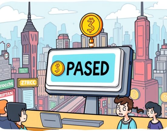Cartoon image depicting a digital exchange halting ZRC deposits and withdrawals, with a 'pause' symbol over a ZRC coin, signifying a temporary network issue.